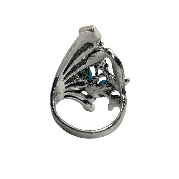 Silver Butterfly Rhinestone Statement Ring - Size 8 - Picture 6 of 7